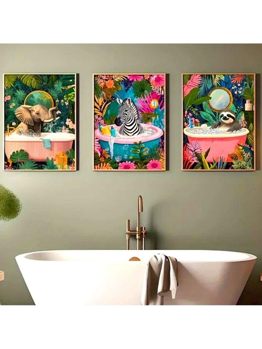 “Safari Spa Day” Trio Set Canvas Print Wall Art
